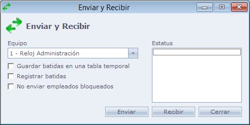 Pantalla de Enviar y Recibir