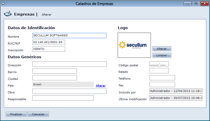 Registro de la Empresa