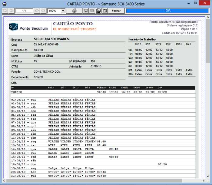Relatório de Cartão Ponto
