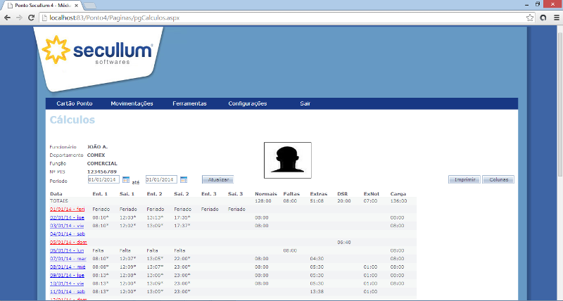 Pantalla de Calculos