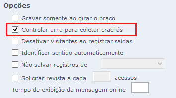 Opção Controlar urna para coletar crachás