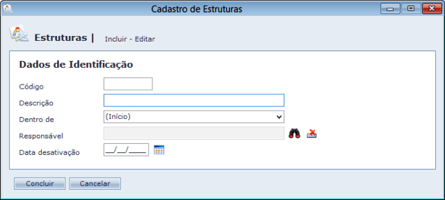 Tela de Inclusão de cada item da Estrutura