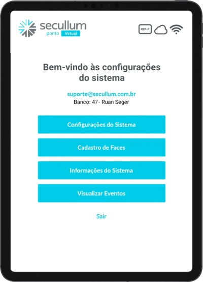 Imagem de um tablet mostrando o aplicativo Secullum Ponto Virtual