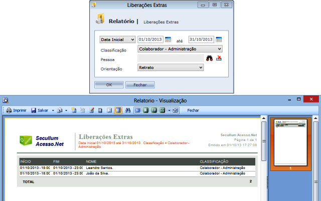Relatório de Liberações Extras