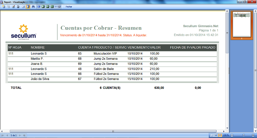 Informe de Cuentas a Recibir - A Liquidar