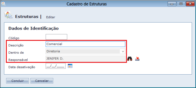 Cadastro de Estrutura - Comercial